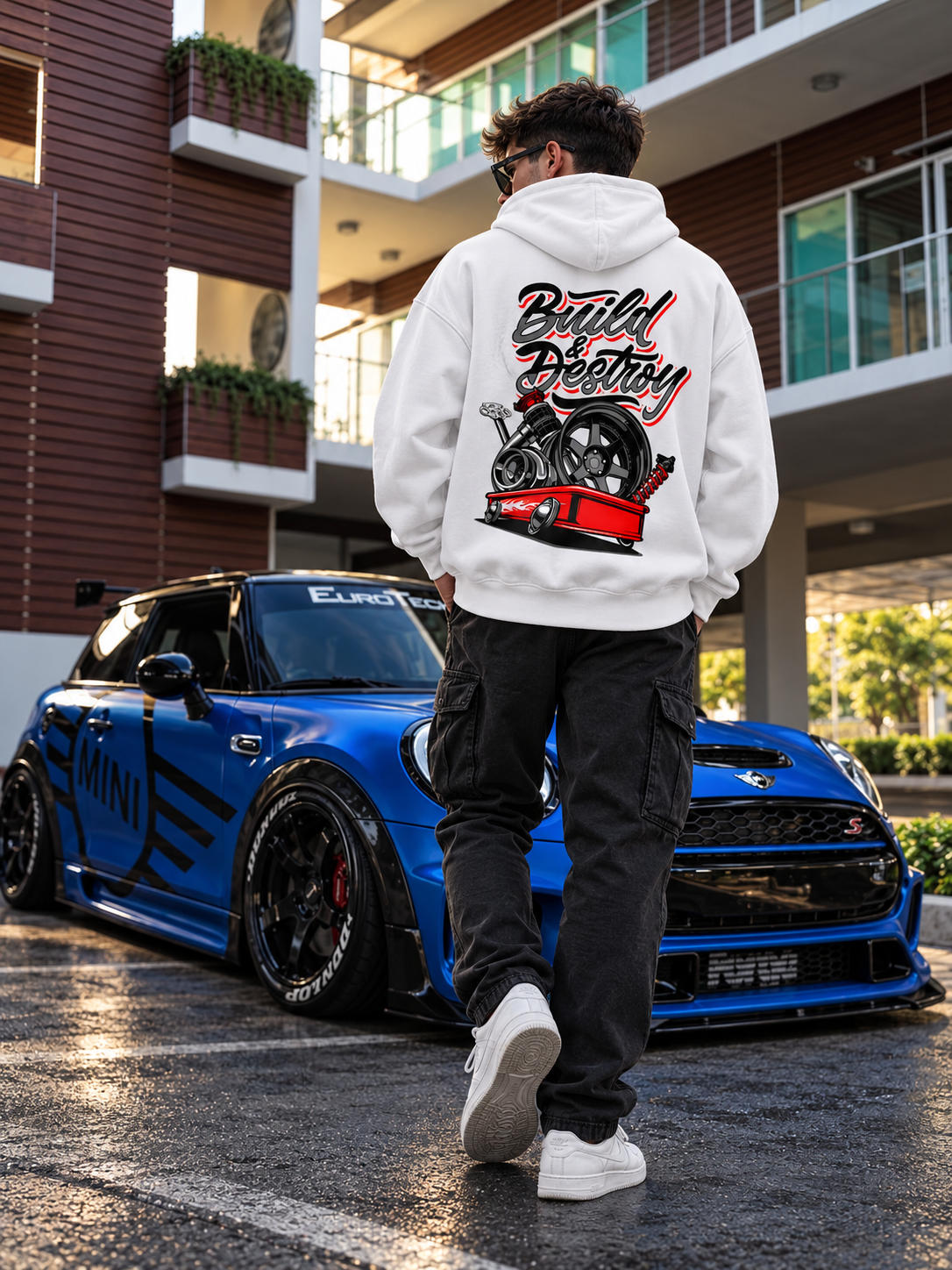 Build and Destroy hoodie lifestyle photo
