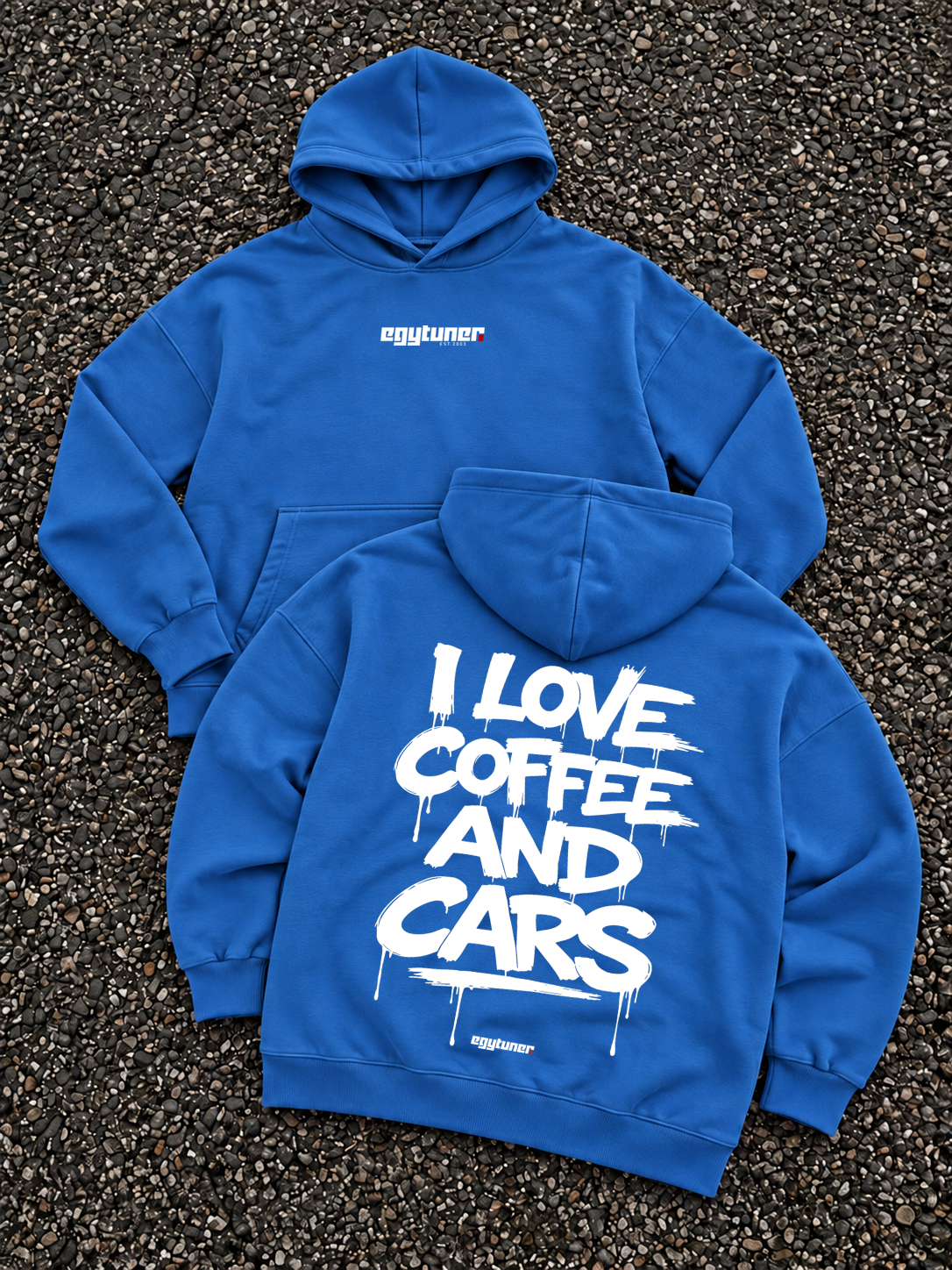 Coffee and Cars oversized hoodie Blue