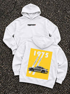 White 1975 Porsche hoodie front and back