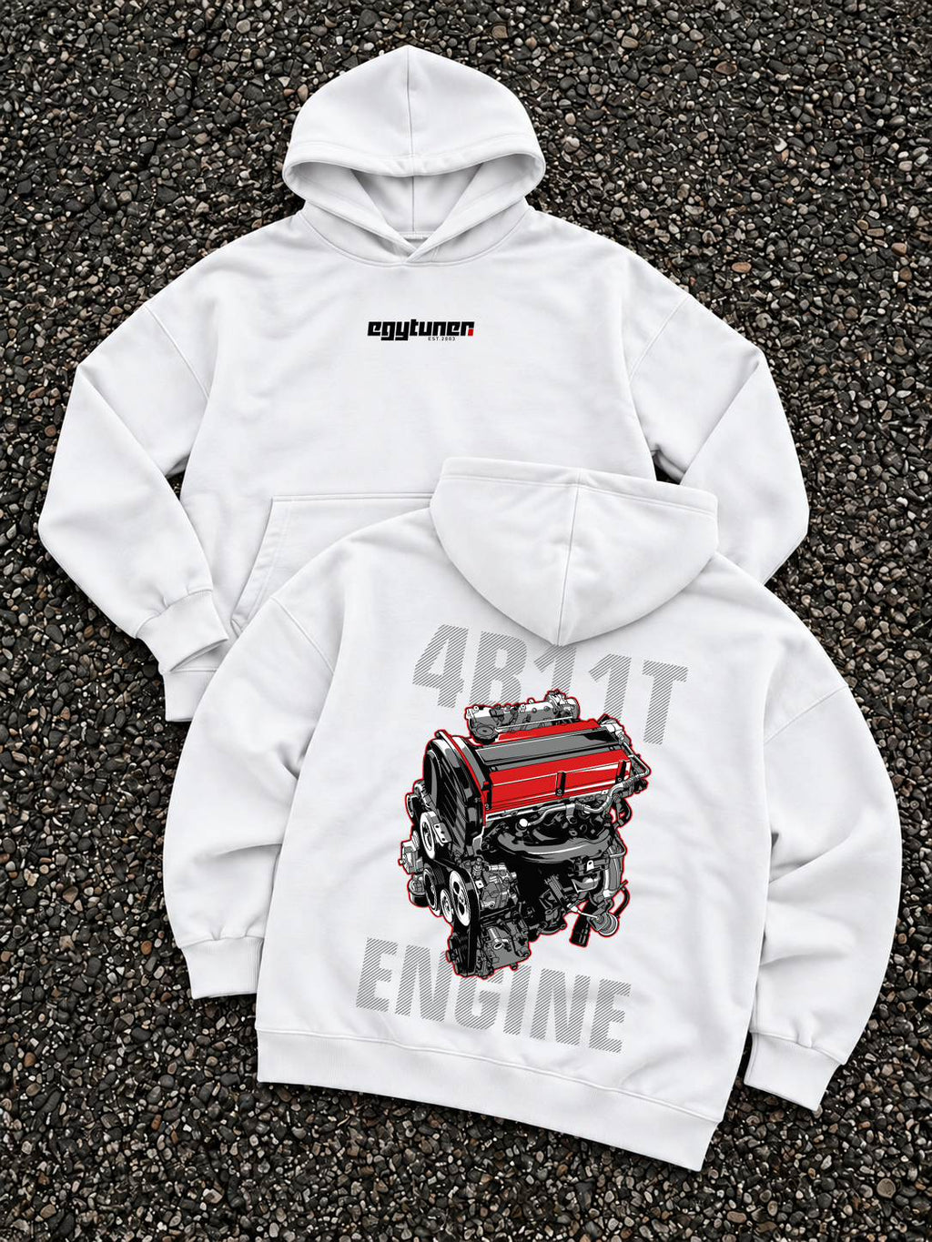 White 4B11T oversized hoodie back view