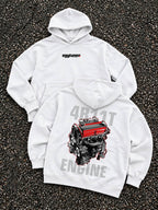 White 4B11T oversized hoodie back view