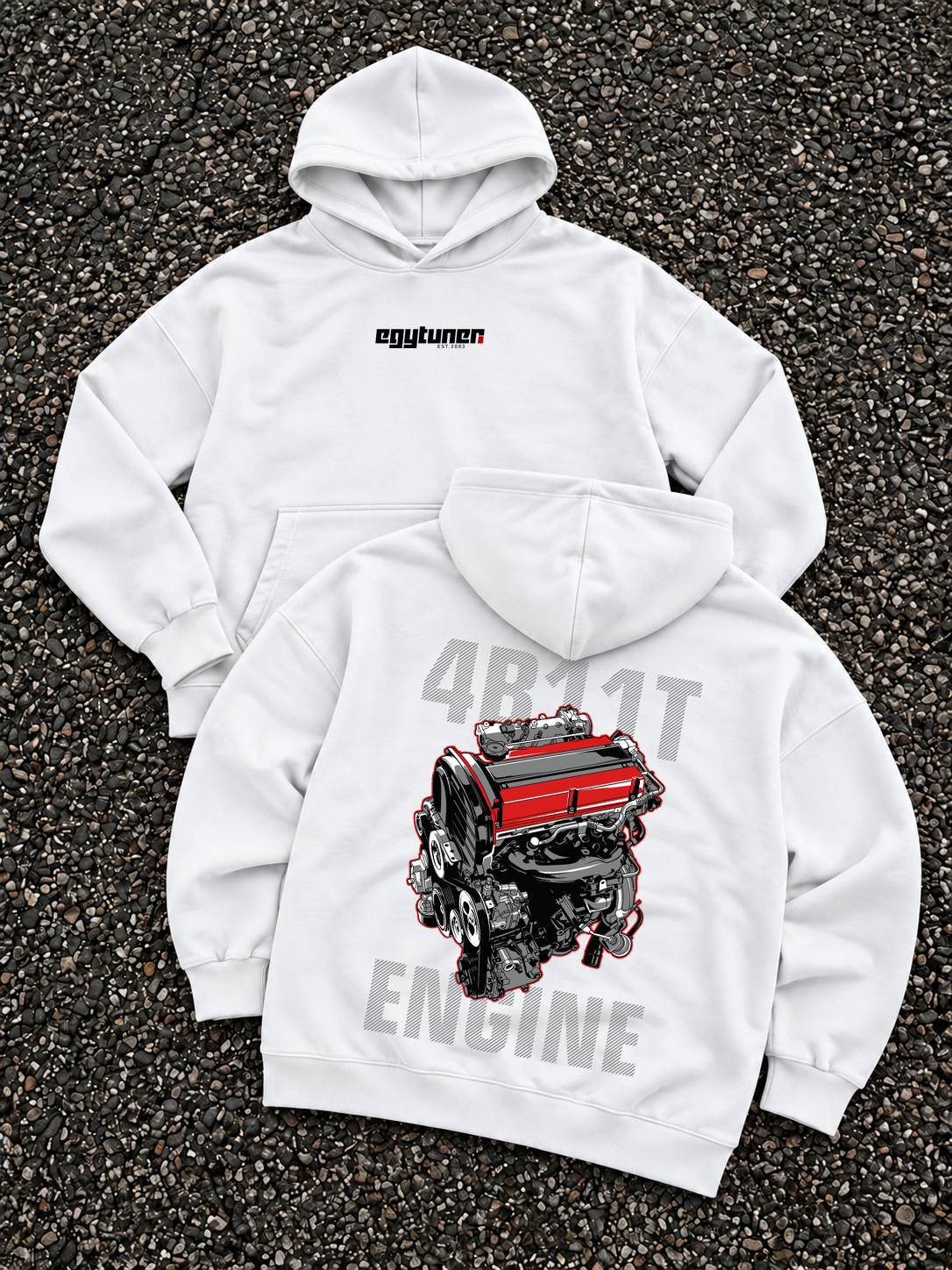 White 4B11T oversized hoodie back view