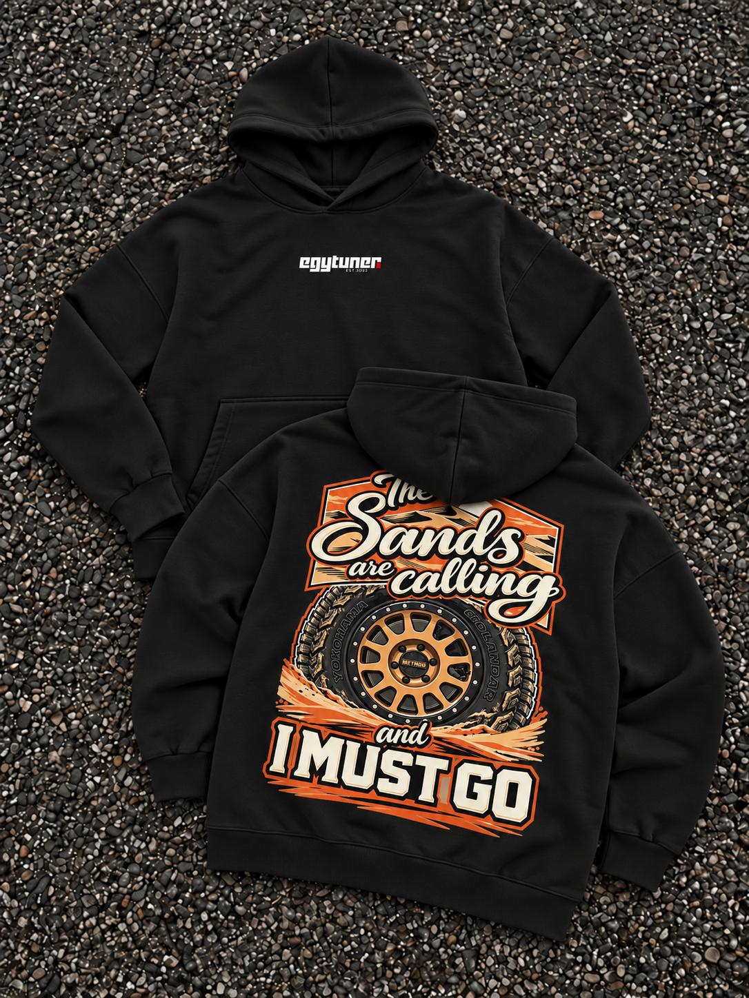 Sands Calling black oversized hoodie front and back