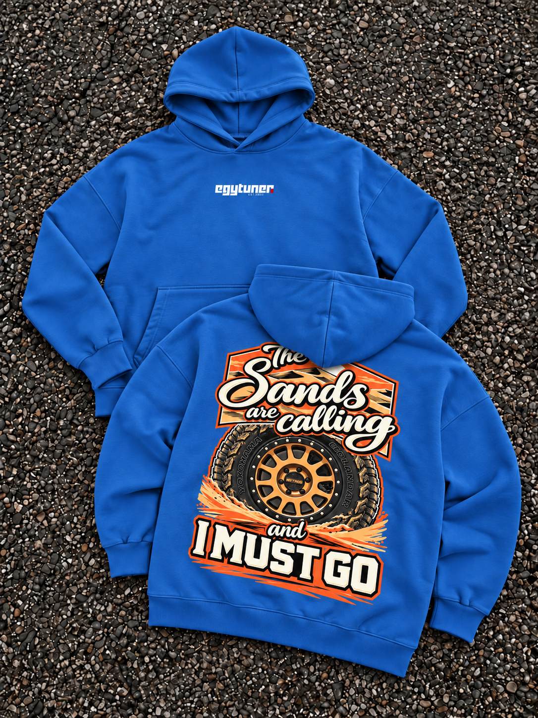 Sands Calling blue oversized hoodie front and back