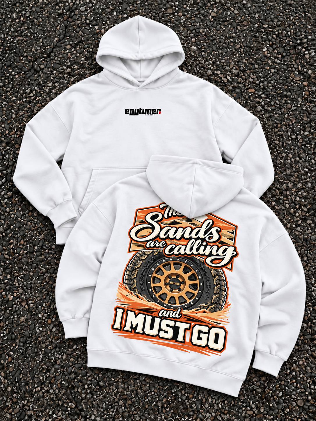 Sands Calling white oversized hoodie front and back