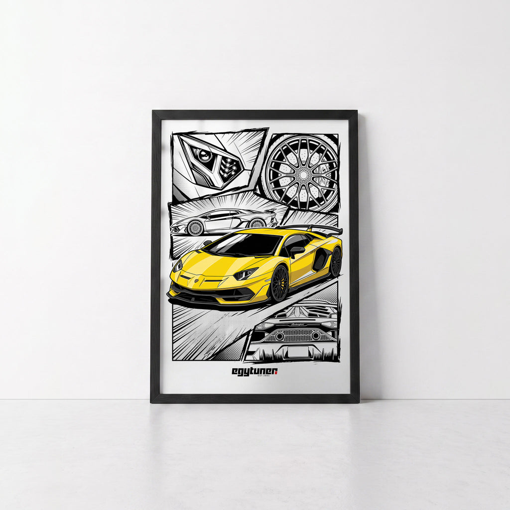 Yellow Aventador - Framed Poster