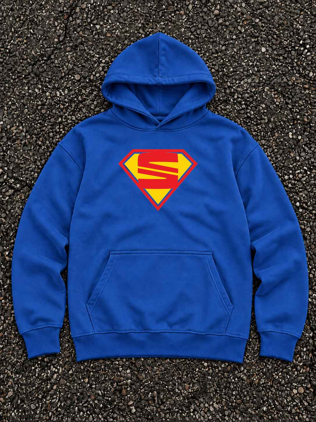 Blue Super S oversized hoodie front view