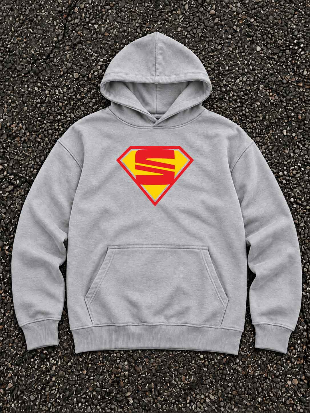 Grey Super S oversized hoodie front view