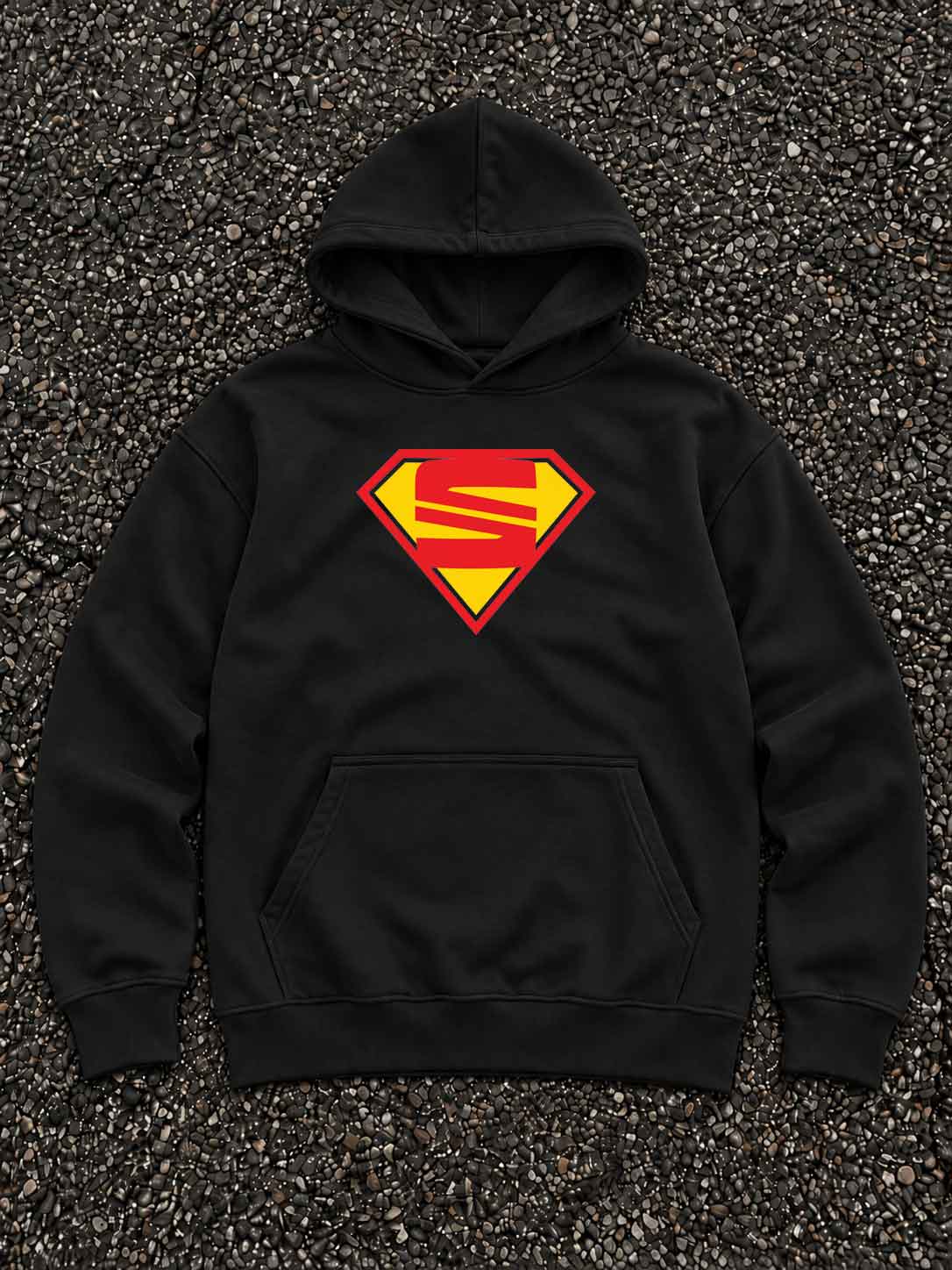 Black Super S oversized hoodie front view