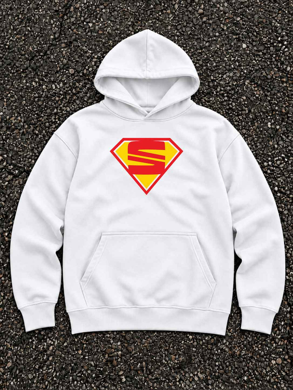 White Super S oversized hoodie front view