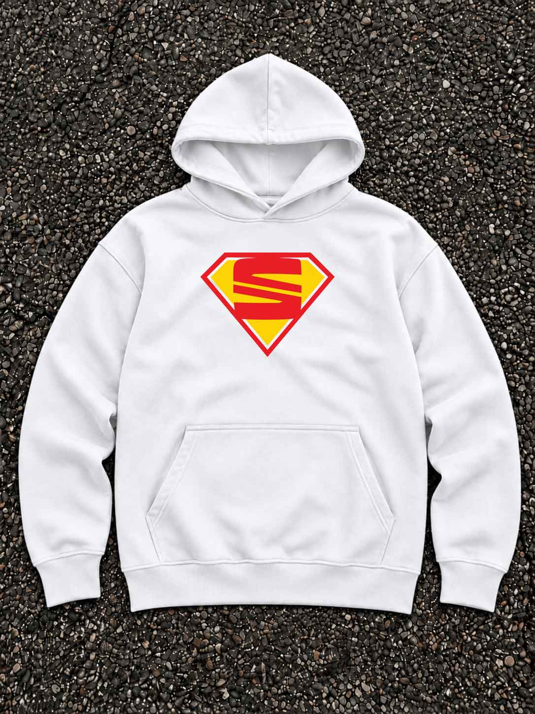 White Super S oversized hoodie front view